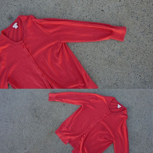 J.Crew Clare Cardigan Red Cotton Button Up Cottagecore Sweater L w/ Flaw - Picture 3 of 7